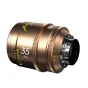 DZOFILM Arles Lustre 35mm T1.6 PL kino objektyvas su bronzine apdaila, 35mm fokuso ilgis, T1.6 diafragmos žiedas, fokusavimo atstumo skalė (pėdos ir metrai), geltona script ženklas, briaunoti fokusavimo ir diafragmos žiedai, pri