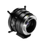 DZOFILM Marlin 1.6x Expander PL to L objektyvo adapteris su nuimamu pagrindu, juodas aliuminio korpusas, sidabrinė L tvirtinimo dalis, priekinis stiklo elementas ir šoninis TIGHT svirtis, produktas ant balto fono.