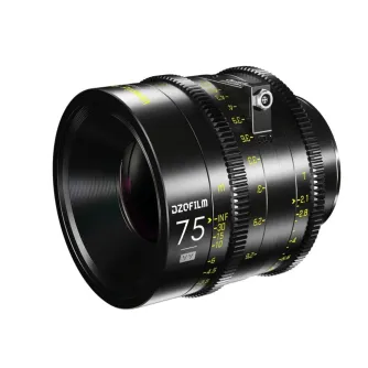 Artimas vaizdas DZOFILM Vespid Cyber 75mm T2.1 kino objektyvo su PL/EF montavimu ir duomenų interfeisu, geltonais skaitmeniniais žymėjimais, 16 ašmenų diafragma ir 270° fokusavimo žiedo sukimu. Artimas vaizdas DZOFILM Vespid Cyber 75mm T2.1 kino objektyvo su PL/EF montavimu ir duomenų interfeisu, geltonais skaitmeniniais žymėjimais, 16 ašmenų diafragma ir 270° fokusavimo žiedo sukimu.