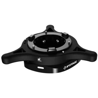 Juoda tripodo bazė su trim rankomis ir centriniu užrakinimo mechanizmu, su greito atleidimo plokšte ir ergonomiškomis rankenomis.