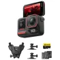 Insta360 Ace Pro 2 MM93 Edition veiksmo kamera su 2,5" flip ekranu, rodanti raudoną motociklą, kartu su krūtinės diržu, siurbimo laikikliais, 128GB microSD kortele, dviem baterijomis ir Marc Márquez autografu.