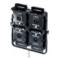 Litepanels Gemini 1x1 Hard Quad Array Light Kit su keturiais 1x1 Hard paneliais 2x2 konfigūracijoje, montuojamas ant plieno TVMP stovo profesionaliam apšvietimui.