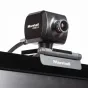 Marshall Miniature POV USB3.0 Full HD kamera su reguliuojamu fokusavimo žiedu ir USB kabeliu, demonstruojanti kompaktišką dizainą ir prekės ženklą juodoje paviršiuje prieš baltą foną.
