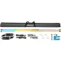 NANLITE PavoTube II 60XR 2Kit LED apšvietimo komplektas su dviem 8 pėdų RGBWW šviesos vamzdžiais, maitinimo adapteriais, kabeliais, tvirtinimo klipais ir juodu nešimo krepšiu ant balto fono.