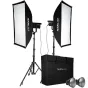 NANLITE FS-200 2Kit-S-LS apšvietimo rinkinys su dviem 225W LED prožektoriais, softboxais, stovais ir transportavimo krepšiu