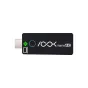 RGBlink ASK nano 4K belaidis vaizdo siųstuvas su USB jungtimi, žaliu rombo formos logotipu su 'T', mėlynu apvaliu mygtuku ir baltu begalybės simboliu su užrašu 'nano 4K'.