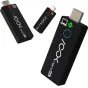 RGBlink ASK nano 4K bevielis vaizdo siųstuvas su HDMI jungtimi, mėlyna maitinimo mygtuku ir TX indikatoriu, kartu su dviem kompaktiškais imtuvais, turinčiais HDMI kištukus, raudonais RX indikatoriais ir mėlynais mygtukais, visi 