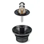 Sachtler aktiv bowl connector 75 mm V2 – atskiras adapteris su juoda baze, auksine apvalkalu ir sidabriniu stiebu, esantis virš atitinkamos juodos 75 mm stovų dubens
