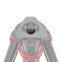 Sachtler aktiv bowl connector 75 mm V2 viršutinis vaizdas, sidabrinis šešiakampis tvirtinimas su centriniu varžtu ir rožinėmis kojų spaustukais