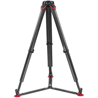 Sachtler flowtech 75 GS anglies pluošto trikojis su raudonais greito atleidimo stabdžiais ir kojų pagalvėlėmis, visiškai paruoštas profesionaliam kameros palaikymui.