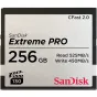 SanDisk Extreme PRO CFast 2.0 256 GB atminties kortelė su 525 MB/s skaitymo ir 450 MB/s rašymo greičiu, su sidabrine etikete, juodu korpusu ir CFast 2.0 ženklu.
