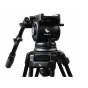 Second Wave Model 20 teleprompter tripod su fluid head ir šoniniu svirtimi, palaiko iki 20 kg, prieš baltą foną.