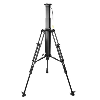 Second Wave Model 30 motorizuotas teleprompterio stovas su 30 kg apkrova, juodas trikojo su trimis reguliuojamais kojomis, aukščio reguliavimas nuo 82 iki 260 cm, nuotolinio valdymo kabelis su geltonu jungtimi