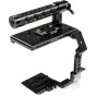 Shape juodas aliuminio Sony FX9 kameros korpusas su nuimamu viršutiniu rankena, turintis daugybę 1/4"-20 ir 3/8"-16 tvirtinimo skylių priedams, skirtas profesionaliai videografijai.