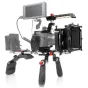 Profesionalus Blackmagic Pocket Cinema 4K/6K pečių rėmas su CNC aliuminio dėže, mediniu viršutiniu rankenėle, matiniu dėklu ir pečių tvirtinimu stabilizuotam filmavimui