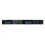 Shure SLXD4Q+ K55 Dante 4‑kanalo skaitmeninis plačiajuostis imtuvas, priekinė panelė su keturiais apšviestais LCD ekranais, dideliu valdymo mygtuku, paspaudimo mygtukais ir maitinimo jungikliu, pateikiamas elegantiškame juodame 