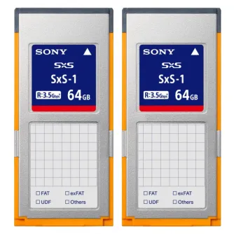 Sony SxS-1 64 GB atminties kortelių rinkinys iš 2, priekinis vaizdas, sidabrinis ir oranžinis dizainas, 3,5 Gbps skaitymo greitis, tvirtos atminties kortelės XDCAM EX kameroms Sony SxS-1 64 GB atminties kortelių rinkinys iš 2, priekinis vaizdas, sidabrinis ir oranžinis dizainas, 3,5 Gbps skaitymo greitis, tvirtos atminties kortelės XDCAM EX kameroms