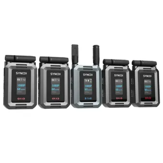 SYNCO XVision HD bevielio vaizdo perdavimo sistema su vienu siųstuvu ir keturiais imtuvais, kiekvienas su kompaktišku ekranu, rodančiu 1080p60 ir sulankstomomis antenomis SYNCO XVision HD bevielio vaizdo perdavimo sistema su vienu siųstuvu ir keturiais imtuvais, kiekvienas su kompaktišku ekranu, rodančiu 1080p60 ir sulankstomomis antenomis