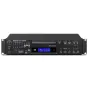 Tascam CD-200SB 2U rack-mount CD ir solid-state medijų grotuvas su priekinėmis valdymo mygtukais, mėlynu LCD ekranu, USB ir SD kortelių lizdais, subalansuotais XLR išėjimais ir anti-šoko atmintimi.