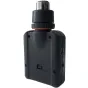 Tascam DR-10X mikrofonui pritaikytas audio rekorderis su XLR mikrofonu, galinis vaizdas su USB-B prievadu ir microSD kortelės lizdu