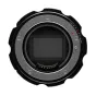 Z-CAM EF montavimo adaptorius Z-Cam E2 Flagship serijoje, rodomas iš nugaros su užrakto indikatoriumi ir auksiniais kontaktais, skirtas Canon EF objektyvams montuoti ant Z-Cam E2 kamerų.