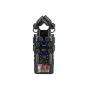 Zoom H6studio rankinis audio rekorderis su XY mikrofonais, priekinis vaizdas, juodas korpusas, valdymo mygtukai ir LCD ekranas