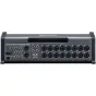 Galinis panelis Zoom LiveTrak L-20R rack-mountable skaitmeniniam mikšeriui, rodantis 20 XLR mikrofono/linijos įėjimų, 2 kombinuotus XLR/¼-colių įėjimus, monitorių ir pagrindinius išėjimus, DC ir valdymo jungtis, taip pat juodą m