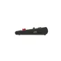 Zoom R20 Multitrack Recorder šoninis vaizdas su USB‑C jungtimi, SD kortelių lizdu, raudonu maitinimo jungikliu ir juodu korpusu, akcentuojant ryšio ir valdymo funkcijas.