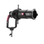 Aputure Spotlight Mount II 50° Kitas su 50° ellipsoidiniu objektyvu, juodas metalinis korpusas, raudonas reguliavimo mygtukas, raudonas šoninis svirtis ir montavimo laikiklis su sidabriniu strypu, skirtas ProLock ir Bowens LED į