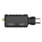 Deity THEOS DXTX Plug-on transmiteris, belaidis garso įrenginys su auksiniu XLR įėjimu, USB-C prievadu ir antenos jungtimi, su tekstūruotu rankenėle ir skaitmeniniu belaidžiu jungikliu.