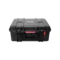Aputure Spotlight Mount II 3-Lens Hard Case, juodas apsauginis dėklas su raudona užsegimu ir rankena, priekinis vaizdas