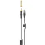 Sennheiser HD 480 PRO susuktas kabelis su auksu padengtu 3,5 mm jungtimi ir nuimamu 6,35 mm jungtimi, ant švaraus balto fono.