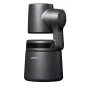 Obsbot Tail Air 4K PTZ streaming camera su AI automatišku sekimu ir išmaniuoju nuotolinio valdymo pultu, matinė juoda apdaila, studijinė nuotrauka.