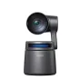 Obsbot Tail Air 4K PTZ streaming kamera su AI automatišku sekimu, 4K@30fps video, sumontuota ant elegantiško juodo cilindrinio pagrindo su mėlynais LED indikatoriais.