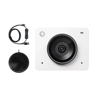 OBSBOT Meet 2 Combo vebkamera Cloud White su dideliu apvaliu objektyvu, dviem priekiniais mikrofonais, susuktas USB kabelis su įjungimo/išjungimo jungikliu ir atskiru apvaliu mikrofono komponentu, pabrėžiant kompaktišką dizainą OBSBOT Meet 2 Combo vebkamera Cloud White su dideliu apvaliu objektyvu, dviem priekiniais mikrofonais, susuktas USB kabelis su įjungimo/išjungimo jungikliu ir atskiru apvaliu mikrofono komponentu, pabrėžiant kompaktišką dizainą