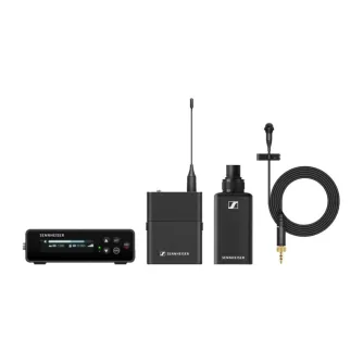 Profesionali Sennheiser EW-DP ENG SET belaidė mikrofono sistema su skaitmeniniu imtuvu, kūno siųstuvu, ant kameros montuojamu siųstuvu ir ME 2 lavalier mikrofonu.