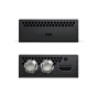 Blackmagic Design UltraStudio Mini Recorder 12G su Thunderbolt 4 prievadu, HDMI įėjimu ir LED indikatoriais, turintis matinį juodą paviršių ir šešiakampius ventiliacijos angas.