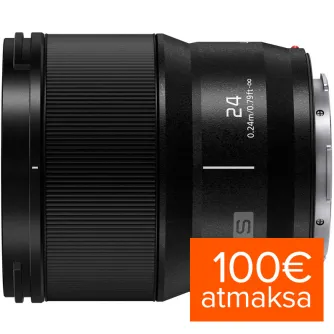 Panasonic LUMIX S 24mm f/1.8 objektyvas su tekstūru turėklu, įgraviruotais fokusavimo ilgio ir diafragmos ženklais, sidabriniu tvirtinimu Panasonic LUMIX S 24mm f/1.8 objektyvas su tekstūru turėklu, įgraviruotais fokusavimo ilgio ir diafragmos ženklais, sidabriniu tvirtinimu