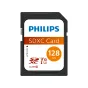 Philips 128 GB SDXC UHS-I U1 atminties kortelė, klasė 10, V10, su mėlynu logotipu ir oranžine talpos žyme