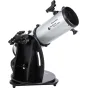 Celestron StarSense Explorer 150 mm Dobsonianas teleskops su sidabriniu vamzdžiu, juodu pagrindu ir integruotu išmaniojo telefono dokais