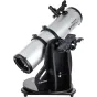 Celestron StarSense Explorer 150 mm Dobsoniano teleskopas su sidabriniu vamzdžiu, juodu pagrindu, integruotu išmaniojo telefono dokais ir StarSense programa, idealiai tinka pradedantiesiems.