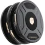 PolarPro Mini MagLock Black Mist 1/8 difuzijos filtras su priekiniais ir galiniais aliuminio apsaugos dangteliais, šoninis vaizdas su auksiniu MagLock užrakto mechanizmu