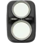NiSi CPL polarizuojantis filtras DJI Osmo Pocket 4 Pro, su juodu dėklu ir dviem stiklo elementais sidabro rėmuose.