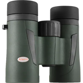 Kowa BD III 32-6,5 XD binokuliai su 6,5x didinimu, 32 mm objektyvo lęšiais, 10,0° matymo lauku, Kowa XD fluorito ED stiklu, tamsiai žaliu guminiu korpusu, juodu tekstūruotu fokusavimo ratuku ir raudonai-baltu Kowa logotipu.