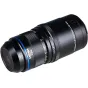 Laowa Aksen 45 mm f/2.8 1‑5X Ultra Macro APO objektyvas L‑Mount, juodas korpusas su mėlynu akcentu, priartinimo ir diafragmos žiedai, rankinis fokusavimas, parfokalinė konstrukcija, apohromatinė optika su 13 elementų.