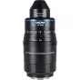 Laowa Aksen 17,5 mm f/1,7 5–10X Ultra Macro APO objektyvas Fujifilm X, rodantis priekinį elementą, fokusavimo atstumą ir didinimo skalę detaliai makrofotografijai.
