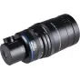 Laowa Aksen 17,5 mm f/1,7 5-10X Ultra Macro APO Nikon Z objektyvas su koaksiāliniu apšvietimu, juodas korpusas, mėlyna akcentinė juosta, rankiniai fokusavimo ir diafragmos žiedai, šoninis reguliavimo mygtukas