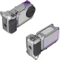 SmallRig modulinis street photography rinkinys DJI Osmo Action 6, su sidabriniu ir purpuriniu korpusu, šoniniu rankenėle, riešo diržu ir silikono objektyvo dangteliu, skirtas saugiam ir universaliam fotografavimui.
