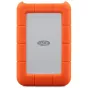 LaCie Rugged 1TB USB‑C išorinis kietasis diskas su oranžiniu smūgiams atspariu korpusu, priekinis vaizdas su sidabriniu aliuminio skydeliu ir centriniu LaCie logotipu.