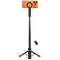 Tech-Protect juodasis 2-in-1 selfie stick-tripod su magnetiniu MagSafe tvirtinimu, išsiplečia iki 94 cm, komplekte yra Bluetooth nuotolinio valdymo pultas.